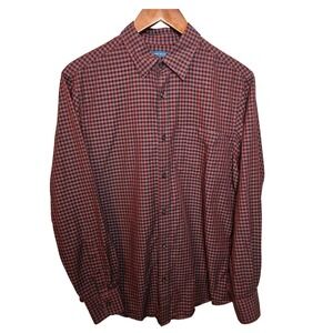 Perry Ellis Mens Medium Button Down Shirt Long Sleeve Checkered Plaid Casual